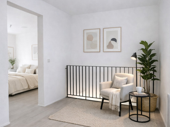 Visualisierung eines gemütlichen Lesebereiches auf der Galerie