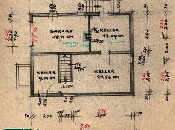 Grundriss Vollkeller + Garage bemaßt