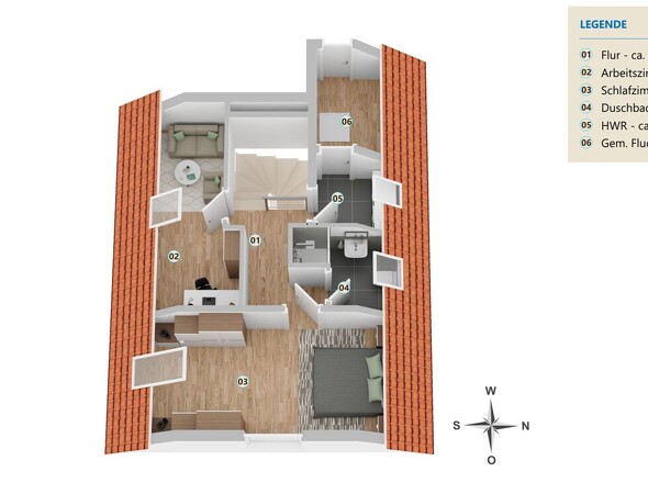 Obere Ebene - 3D Grundriss