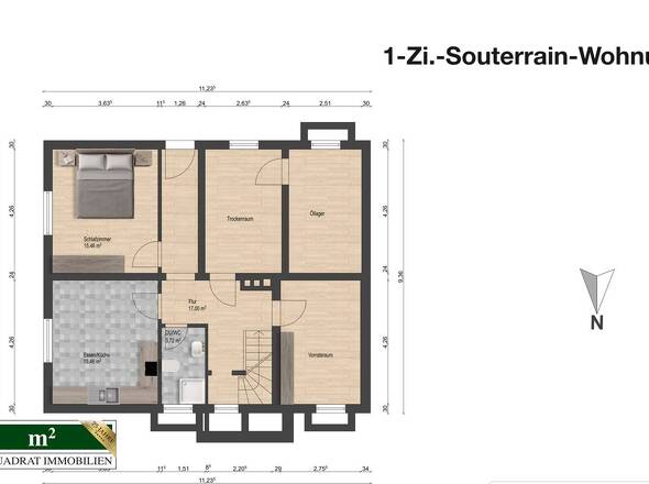 Grundriss Souterrain u. Keller bemaßt