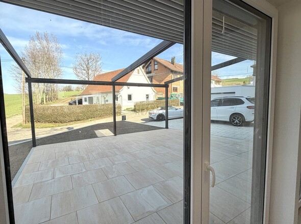 Terrasse Blick aus dem Wohnzimmir