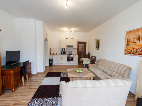 Wohnzimmer mit offener Küche