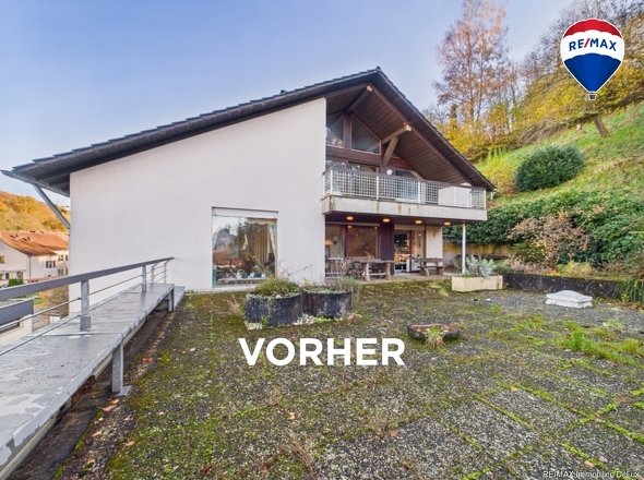 RE/MAX Immobilien DeLux Wohn-Geschäftshaus Merzig Terrasse vorher