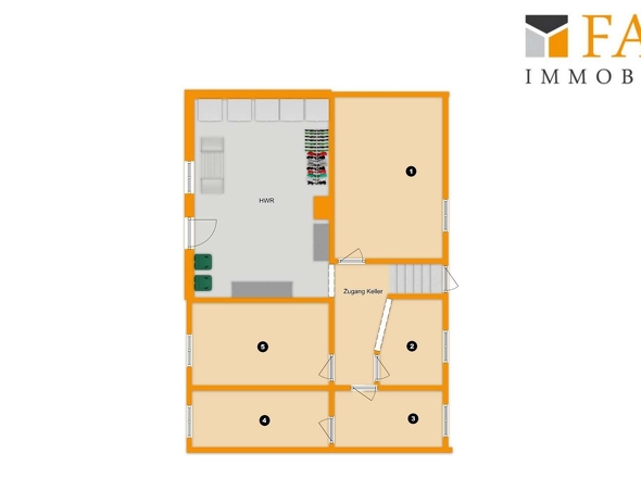 Grundriss HWR und 5 Kellerräume UG