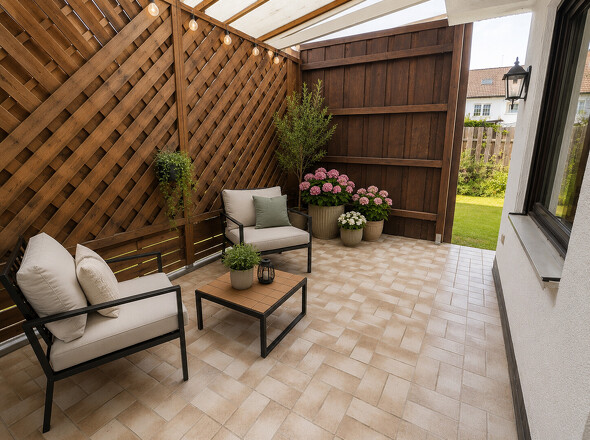 Terrasse mit mit KI möbliert