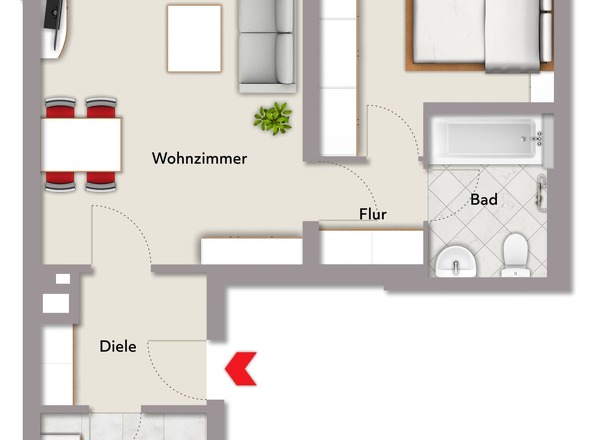 EG: 2 ZKBB, ca. 58 m² Wohnfläche