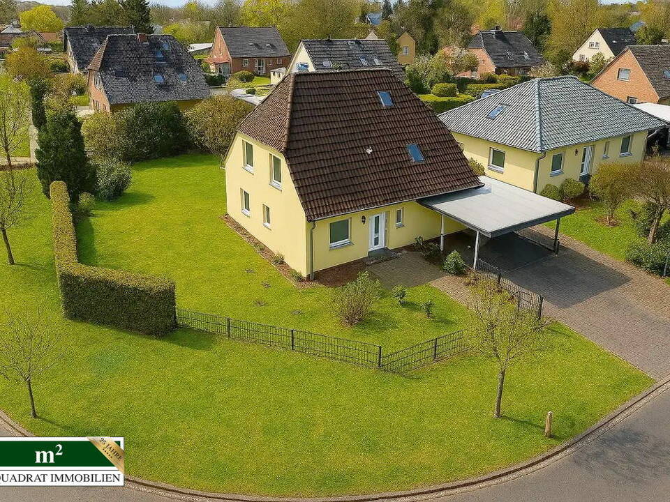 Vogelperspektive EFH mit Doppelcarport