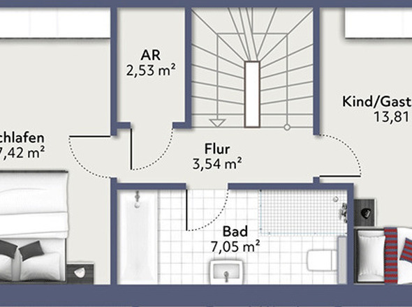 Grundriss OG - Haus D (Reihenmittelhaus)