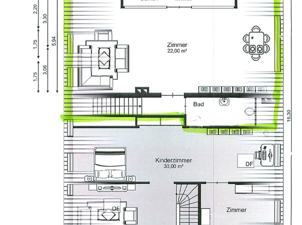 unten der grau hinterlegte Grundriss im Dachgeschossnterhaus Hofseite-001