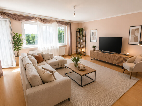 Wohnzimmer mit KI möbliert
