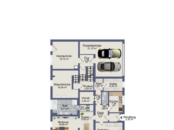 1. Untergeschoss und Enliegerwohnung