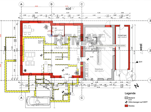 Grundriss markiert Neubau