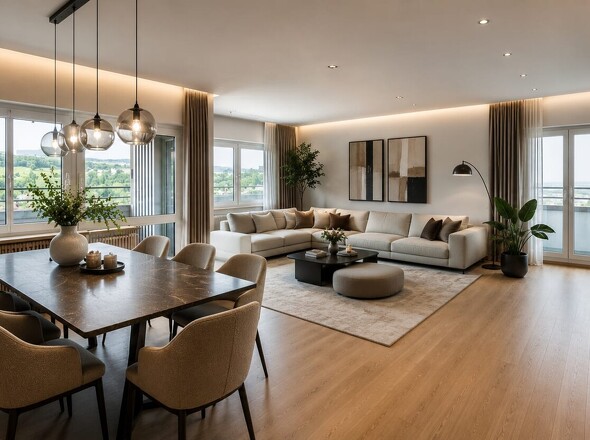 Wohnzimmer mit KI mobliert