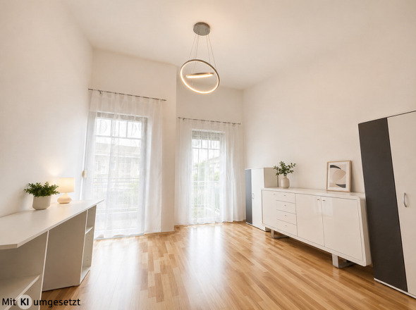 einer von 2 Schlafräumen mit Zugang zur Loggia (mit KI bearbeitet)