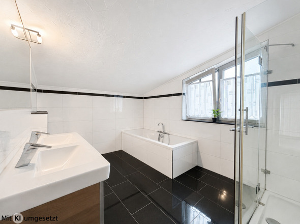 Familienbad mit Wanne und Dusche (mit KI bearbeitet)