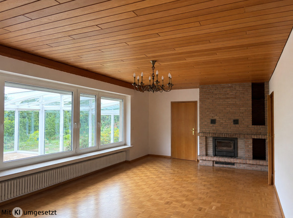 Wohnzimmer mit  Kamin (mit KI bearbeitet)