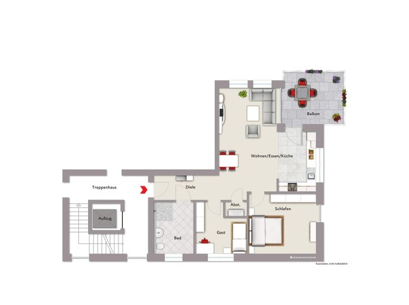 3 ZKB, Balkon ca. 82 m² Wfl.