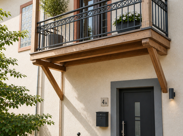 Hauseingang mit Balkon - Wohnbeispiel
