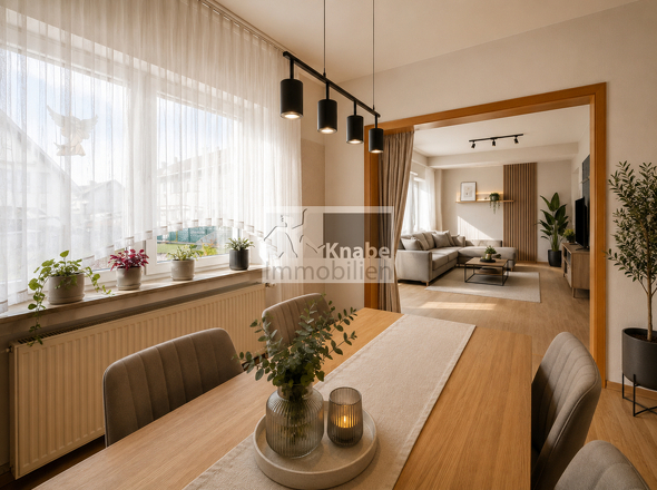Esszimmer, Blick ins Wohnzimmer EG (KI generiert)