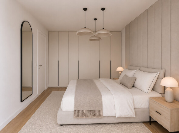 Visualisierung Schlafzimmer 1_Ansicht zur Türe (So kann es aussehen)
