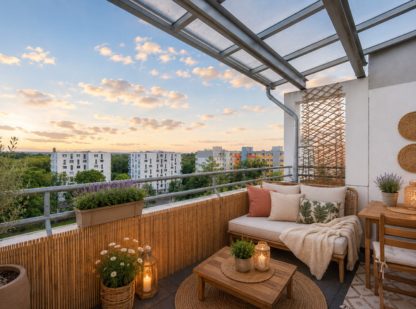 Einrichtungsbeispiel Balkon Blick SüdWest