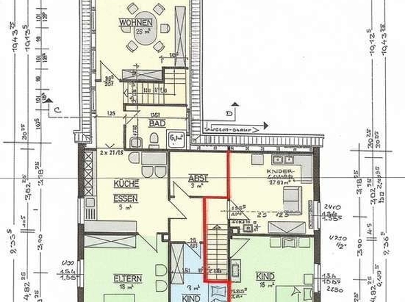 Grundriss Einliegerwohnung / Immobilie ( Rot ) OG