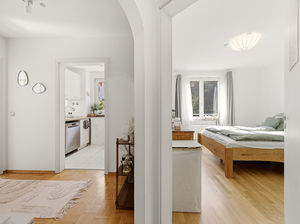 Perspektive mit Schlafzimmer und Küche