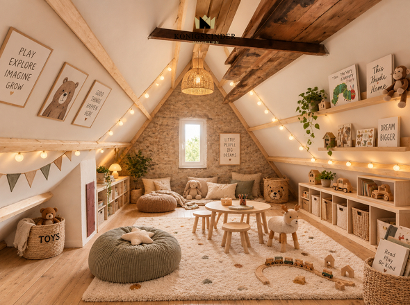 Dachboden-Spielezimmer - KI-Bild Beispiel