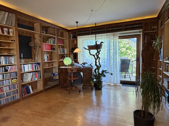 Bibliothek mit Ausgang zur Terrasse