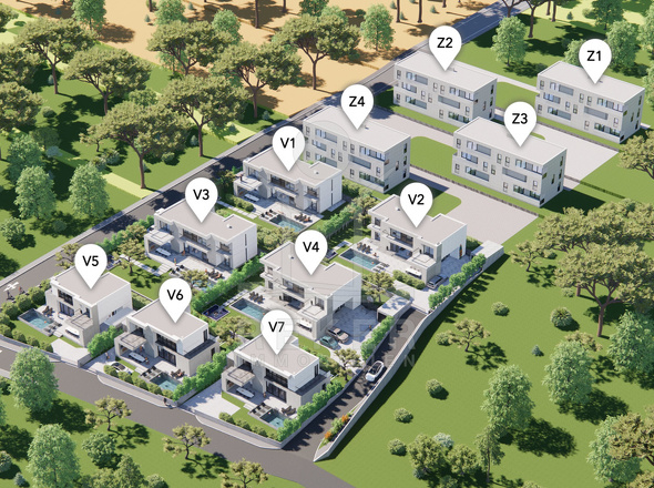 Vier Apartementhäuser werden hier gebaut