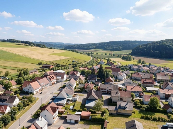 Ortsansicht mit reizvoller Landschaft