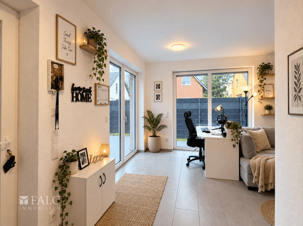 Wohnzimmer mit Arbeitsbereich