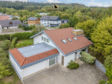 Das Anwesen aus der Vogelperspektive – großzügige Garage und repräsentativer Eingangsbereich.