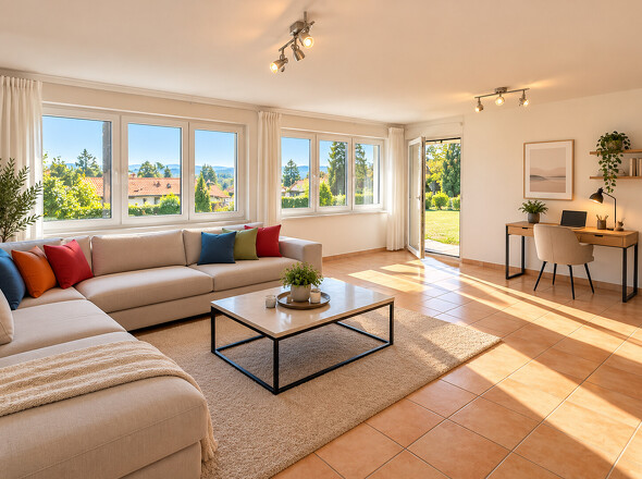 1_Helles modernes Wohnzimmer mit Home Office
